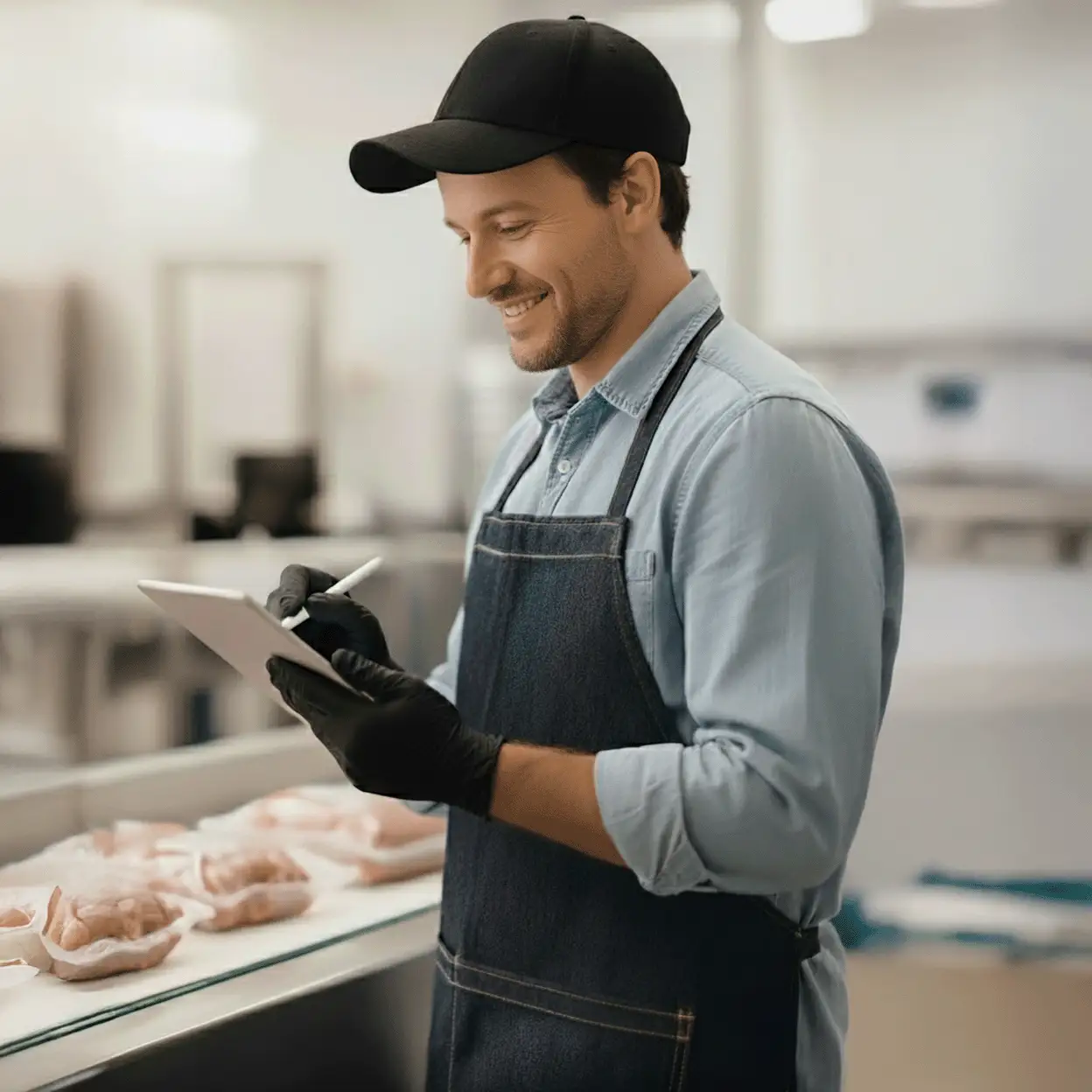 Meat processor using a tablet on the plant floor